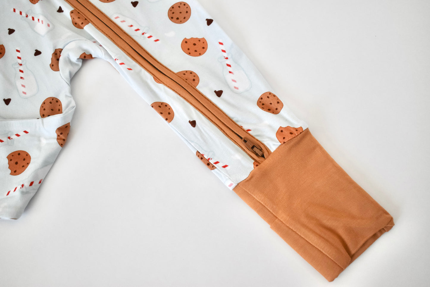 Convertible baby pajama with fold over hand mittens and feet cuffs