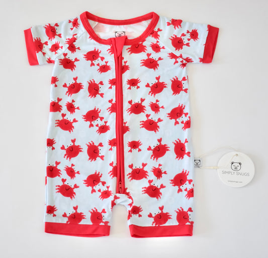 Baby summer pajama with red crab pattern